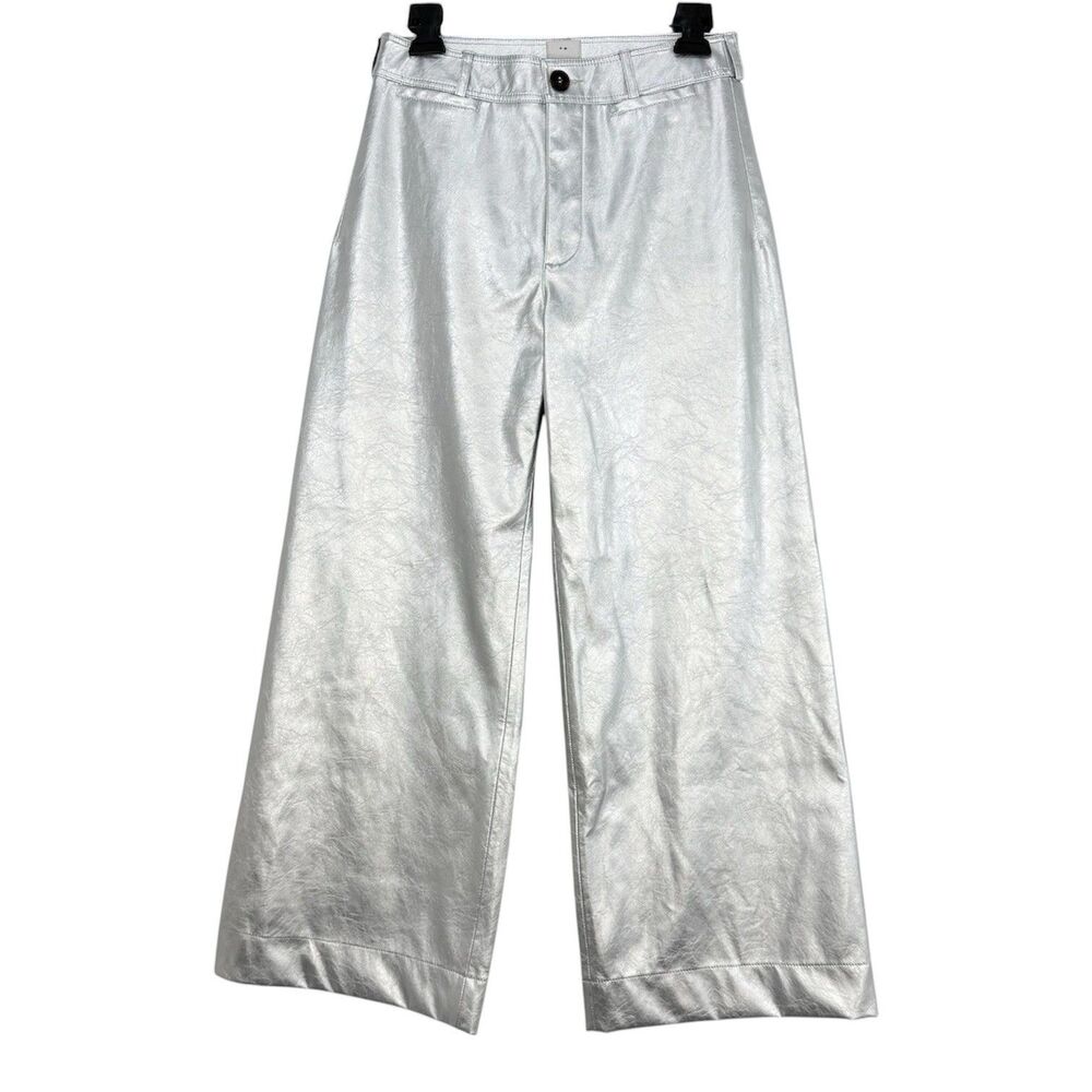 Maeve The Ettie High Rise Crop Wide-Leg Pants Metallic Faux-Leather Size 26 - Picture 7 of 16